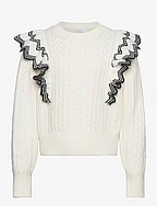 Sweater flounce at shoulder - LIGHT DUSTY WHITE