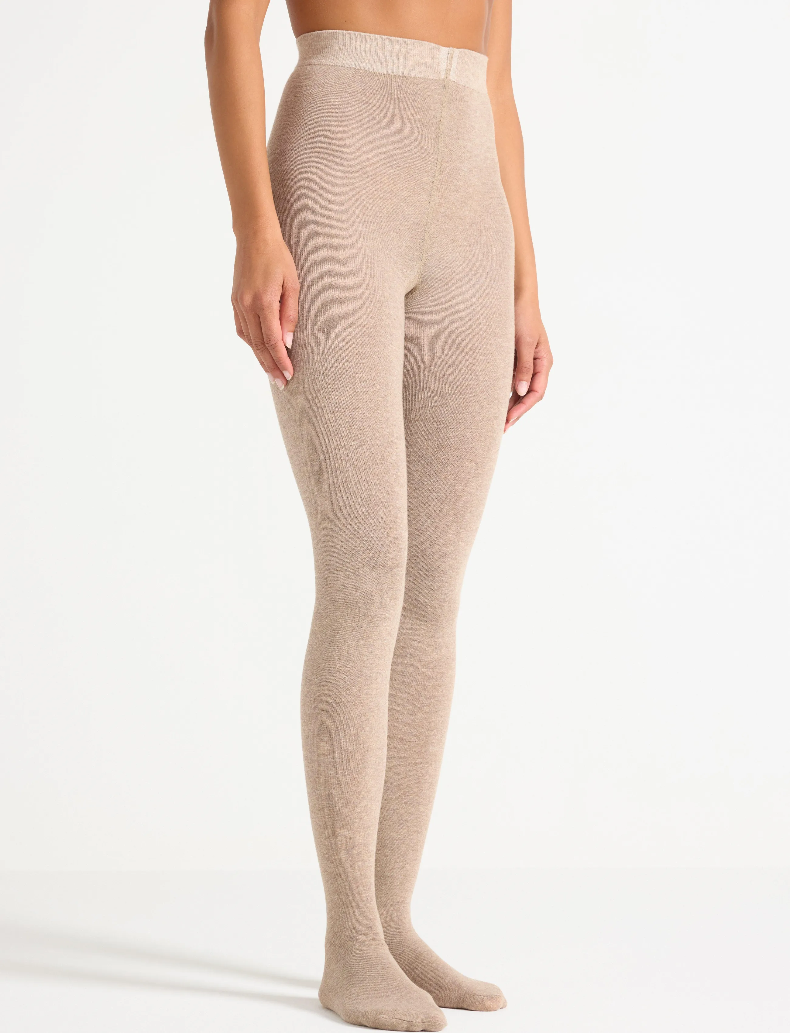 Lindex Knitted tights in cotton - Underkläder - BEIGE MELANGE / beige