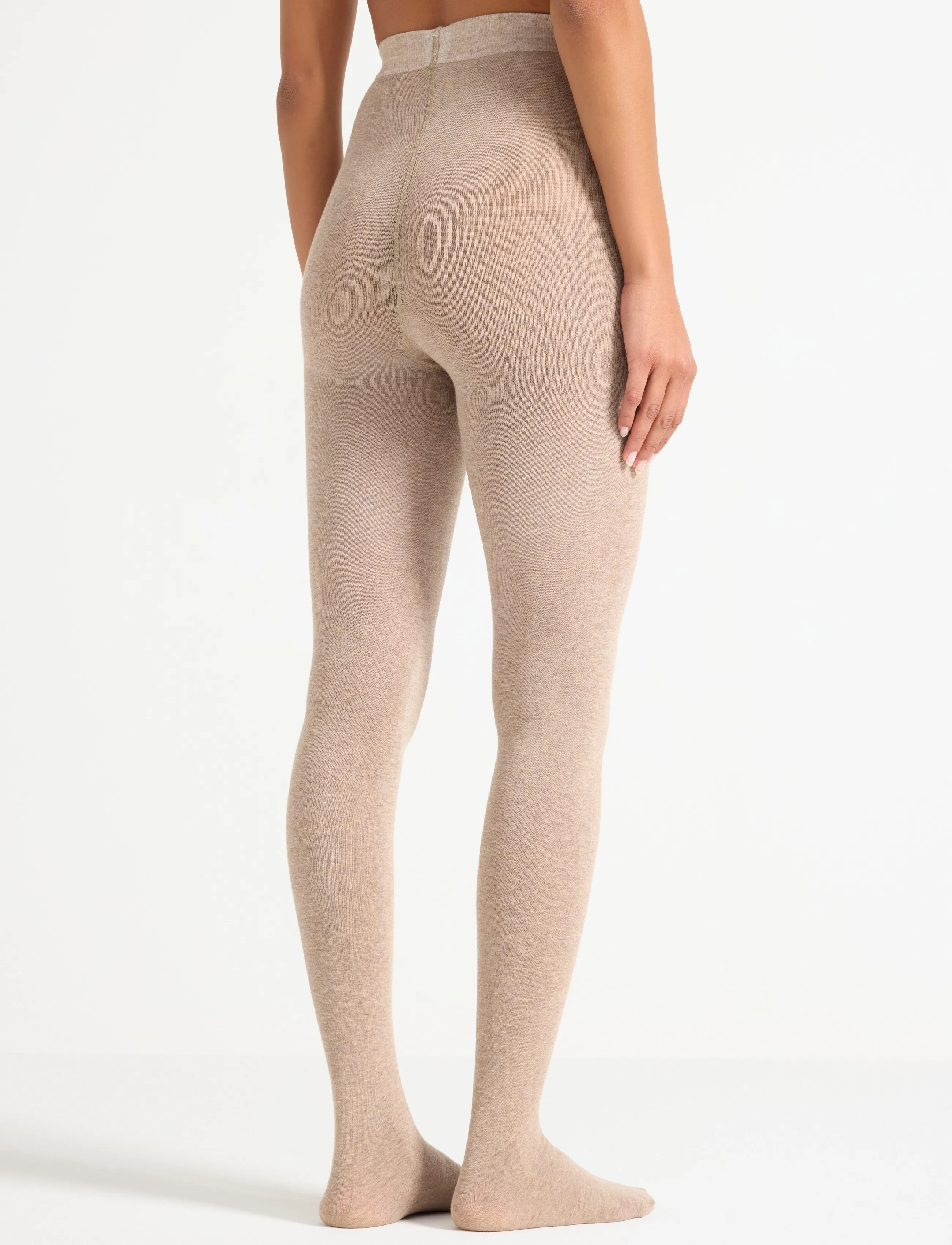 Lindex - Knitted tights in cotton - beige melange - 3