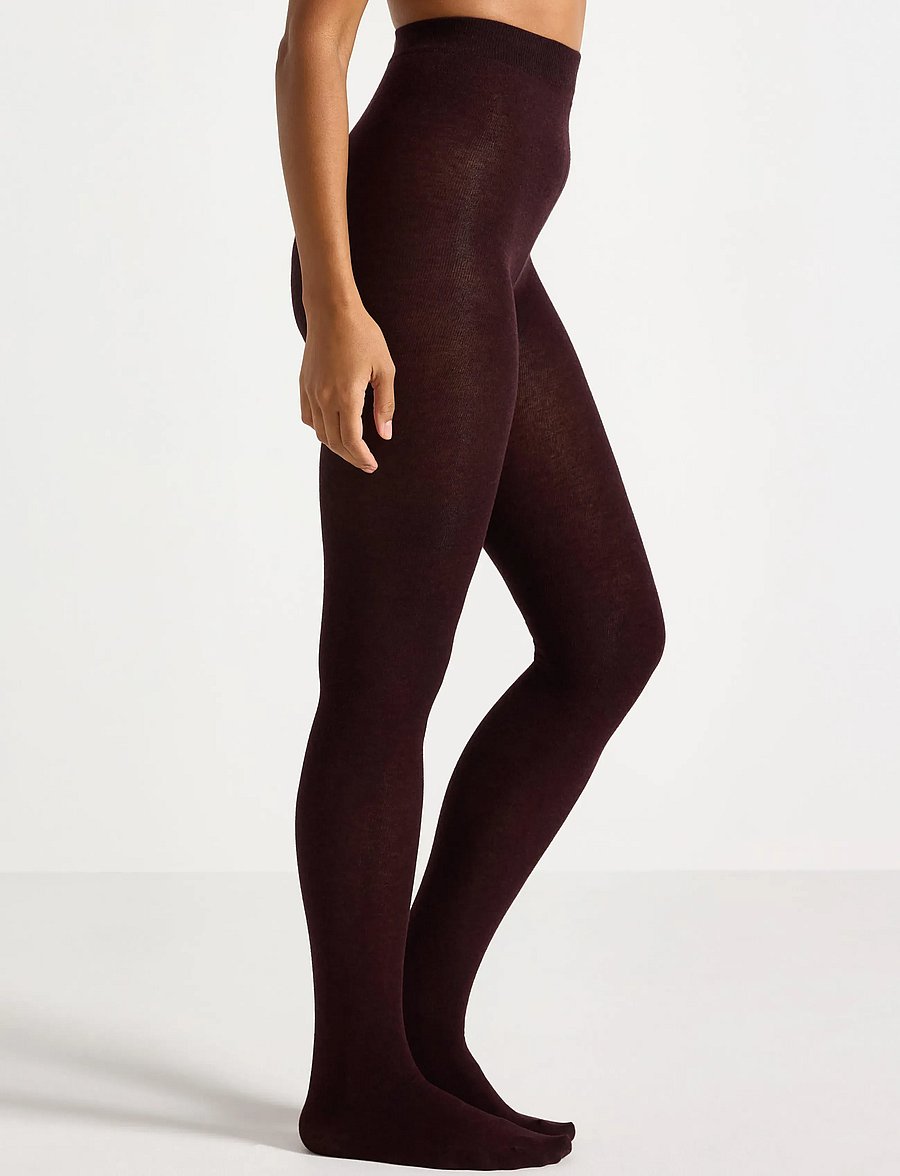 Lindex - Knitted tights in cotton - modetrends - dark red melange - 0