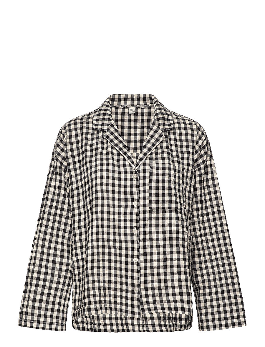Lindex - Pyjama shirt in seersucker - oberteile - black - 1