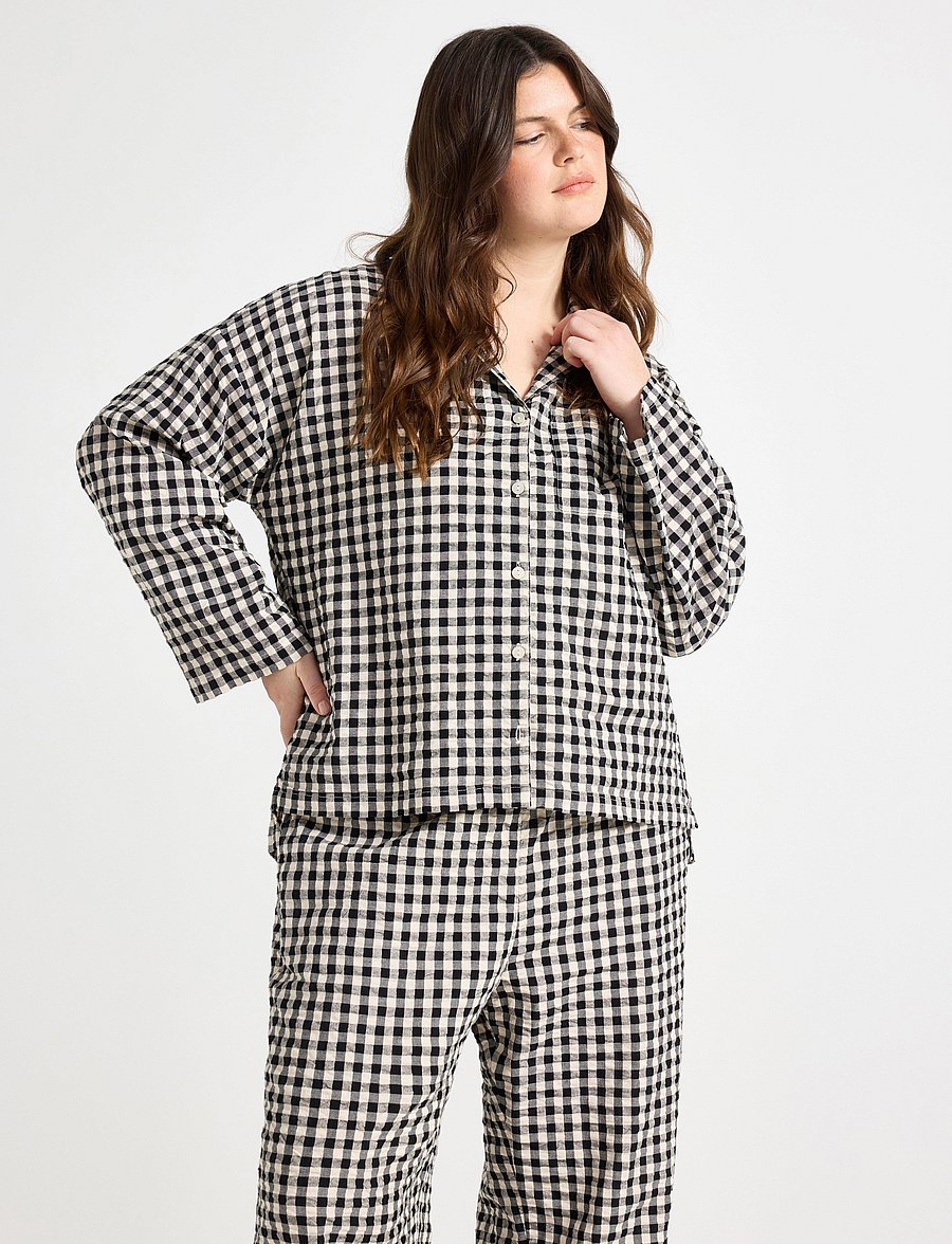Lindex - Pyjama shirt in seersucker - oberteile - black - 0