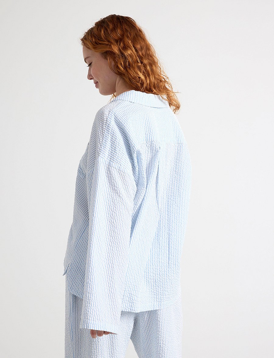Lindex - Pyjama shirt in seersucker - hauts - blue - 3