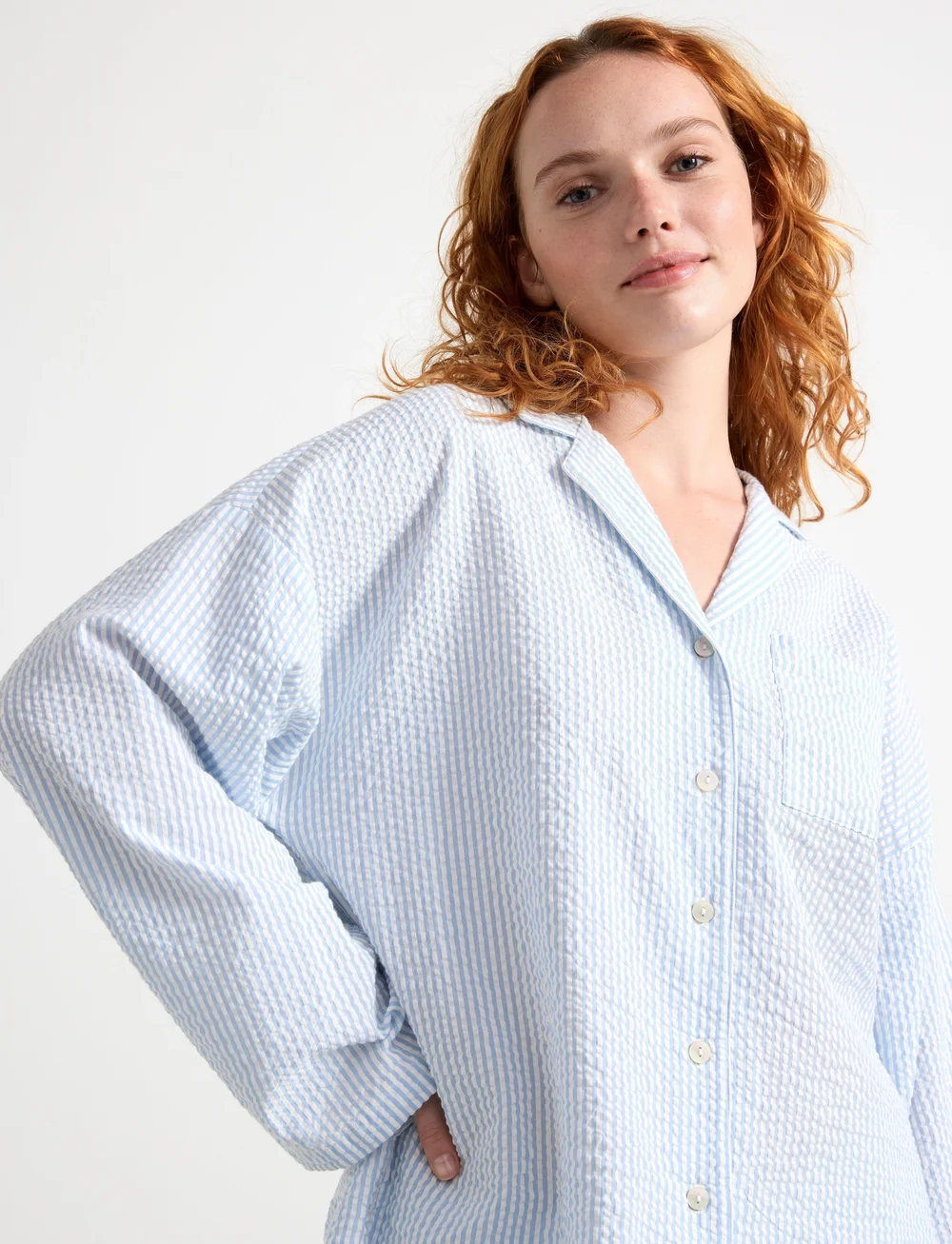 Lindex - Pyjama shirt seersucker - overdele - blue - 4