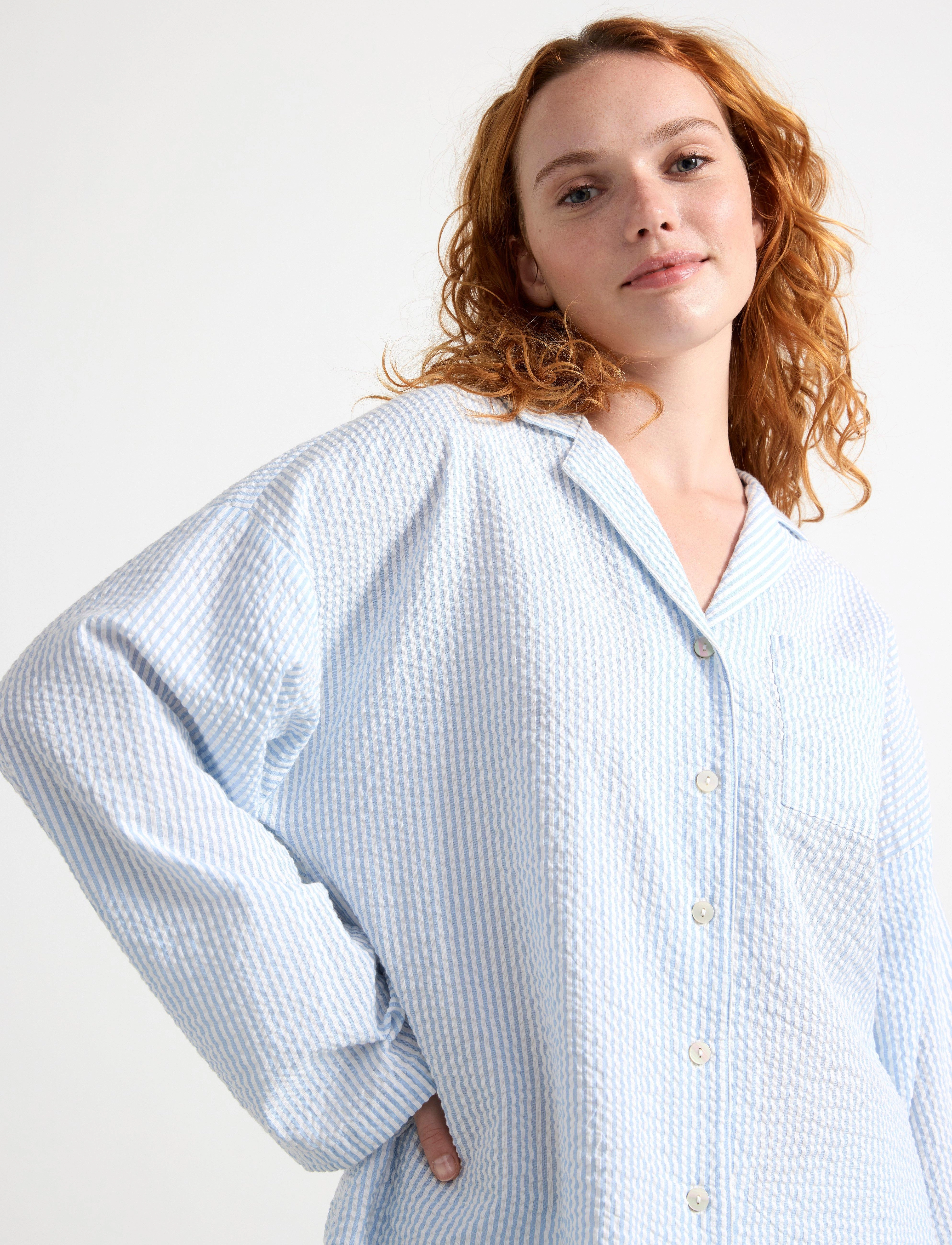 Lindex - Pyjama shirt in seersucker - tops - blue - 4