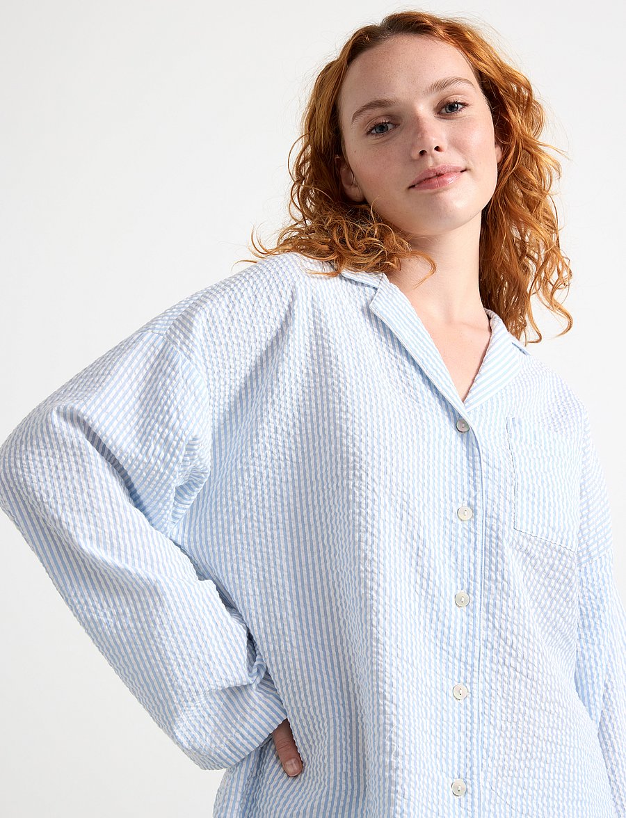 Lindex - Pyjama shirt in seersucker - hauts - blue - 5