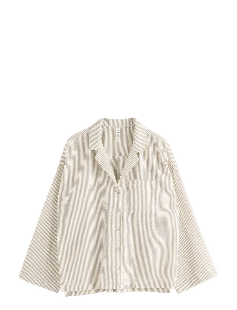 Lindex - Pyjama shirt in seersucker - topid - light dusty khaki - 1