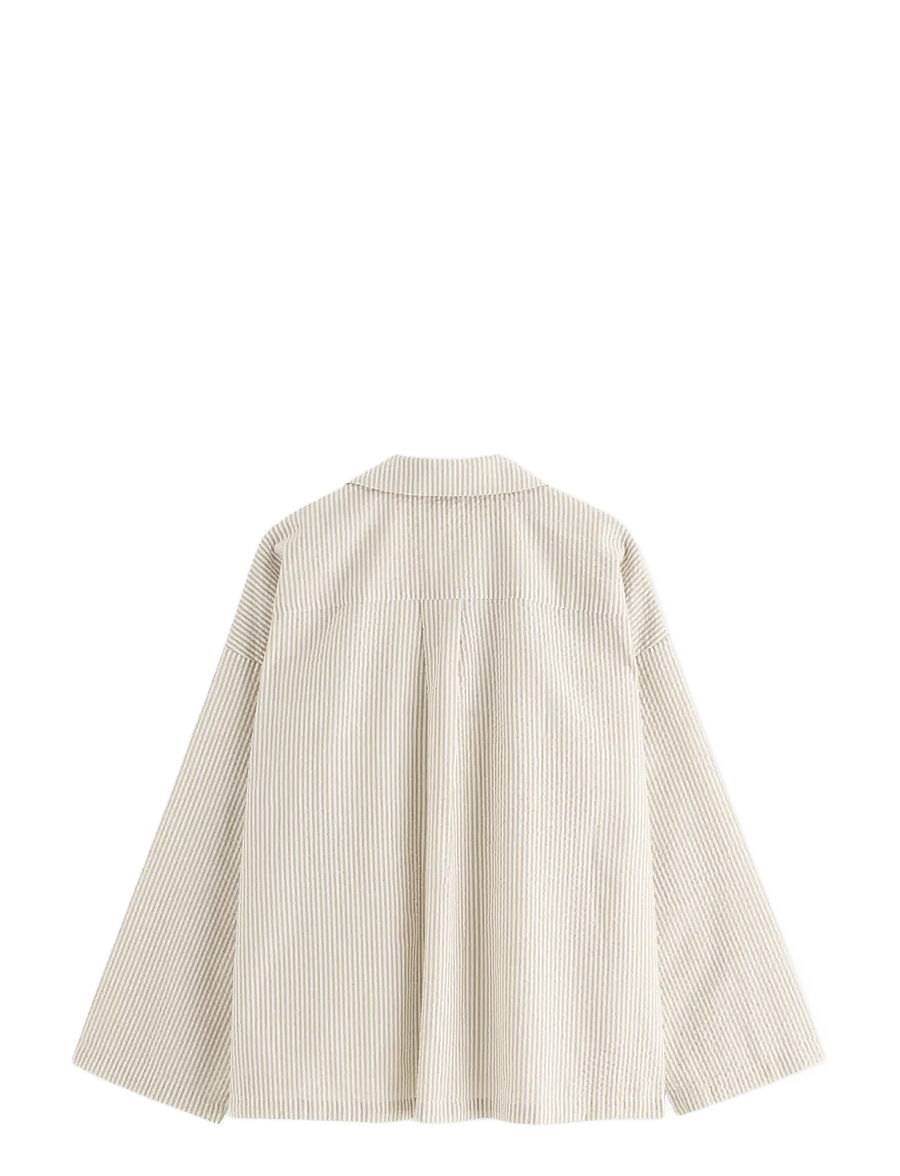 Lindex - Pyjama shirt in seersucker - topid - light dusty khaki - 2