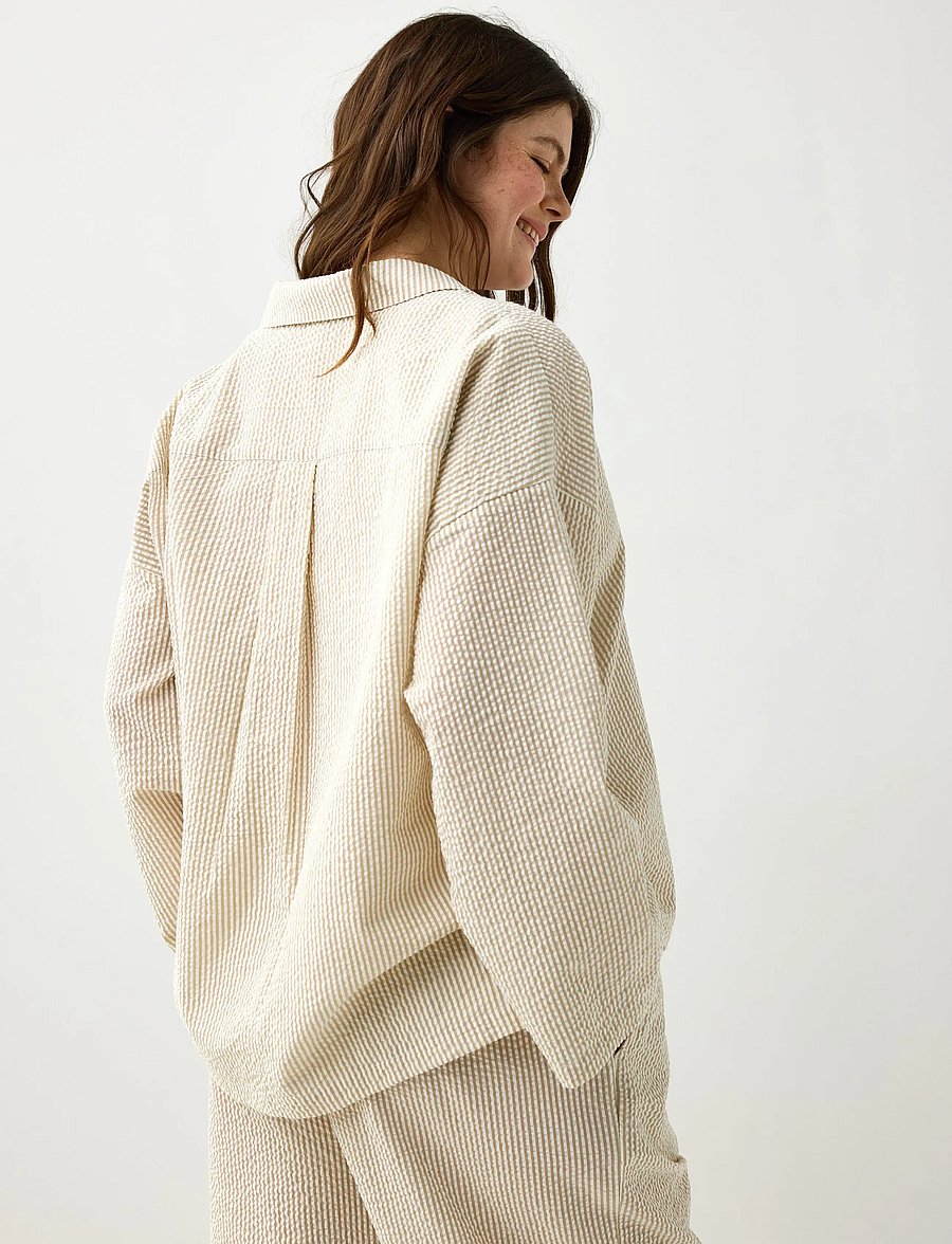 Lindex - Pyjama shirt in seersucker - topid - light dusty khaki - 3