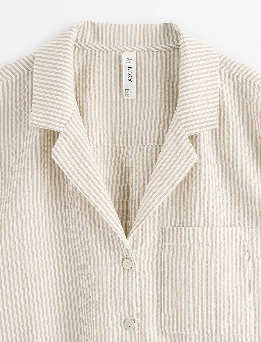 Lindex - Pyjama shirt in seersucker - topid - light dusty khaki - 5