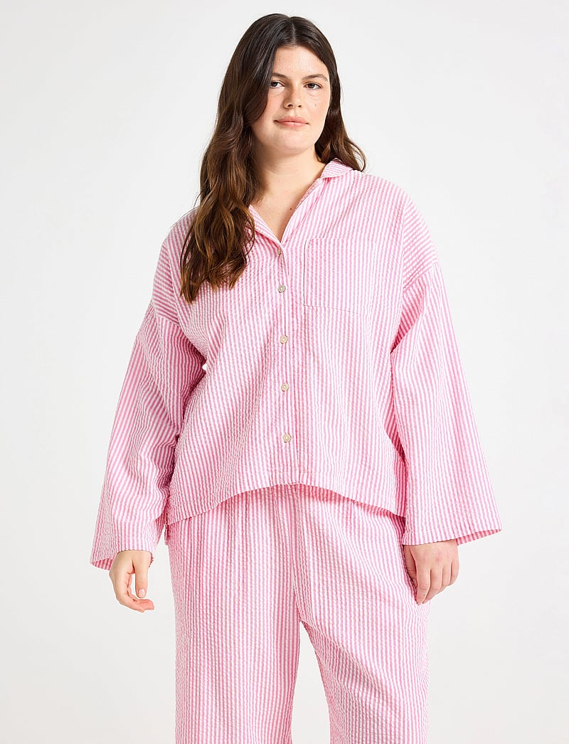 Lindex - Pyjama shirt seersucker - Överdelar - pink - 0