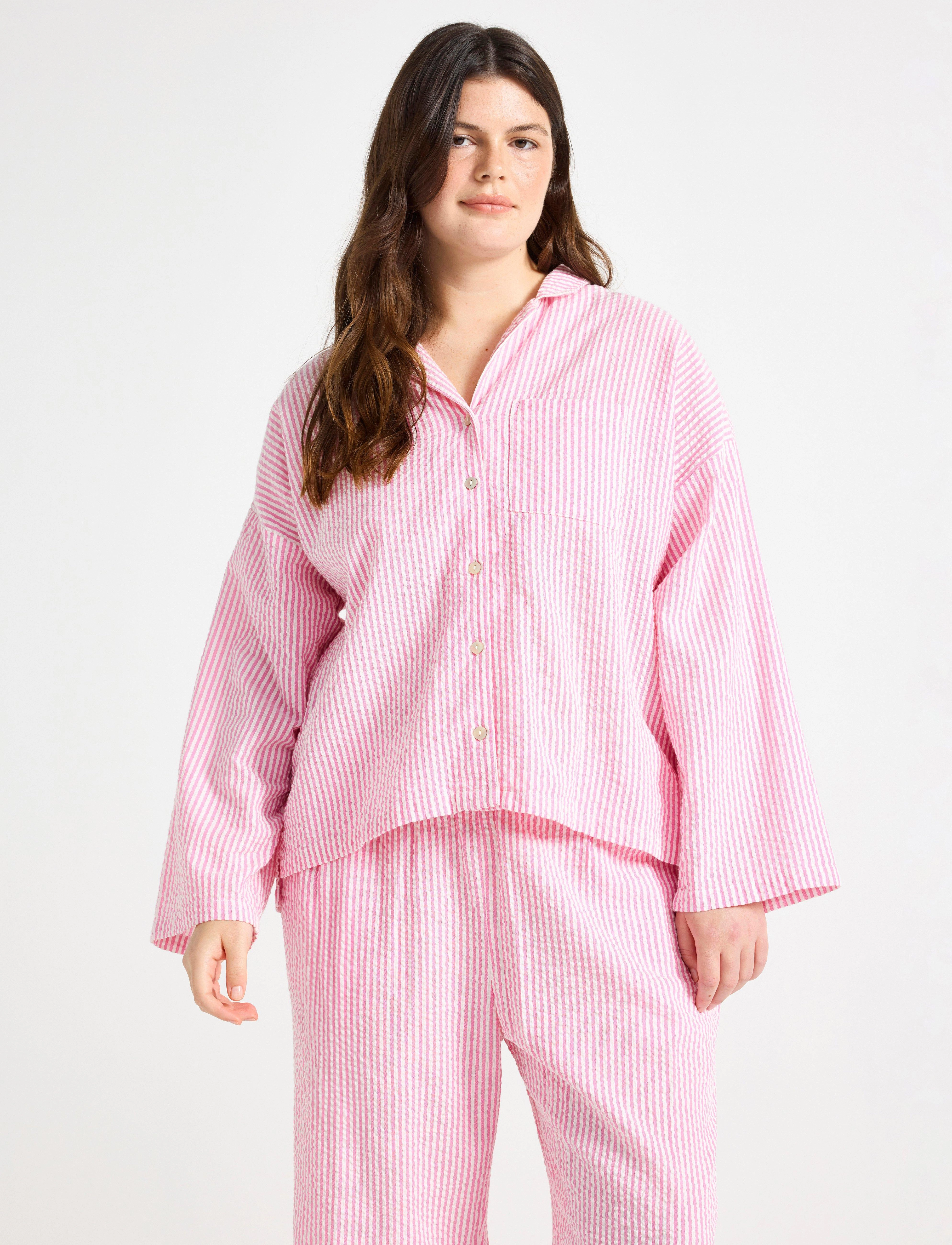 Lindex Pyjama shirt in seersucker - Kodu- ja ööriided - PINK / pink/rose