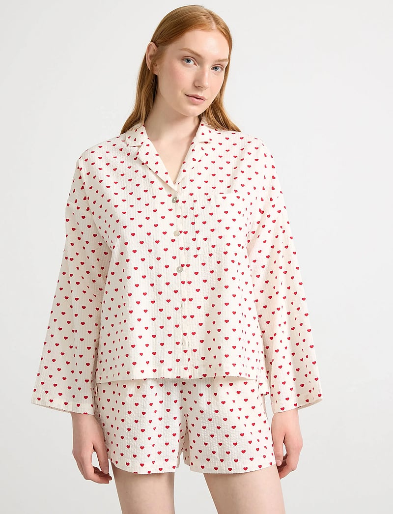 Lindex - Pyjama shirt seersucker - jõulupidžaamad - red - 0