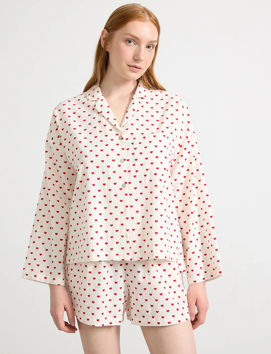 Lindex - Pyjama shirt in seersucker - hauts - red - 0