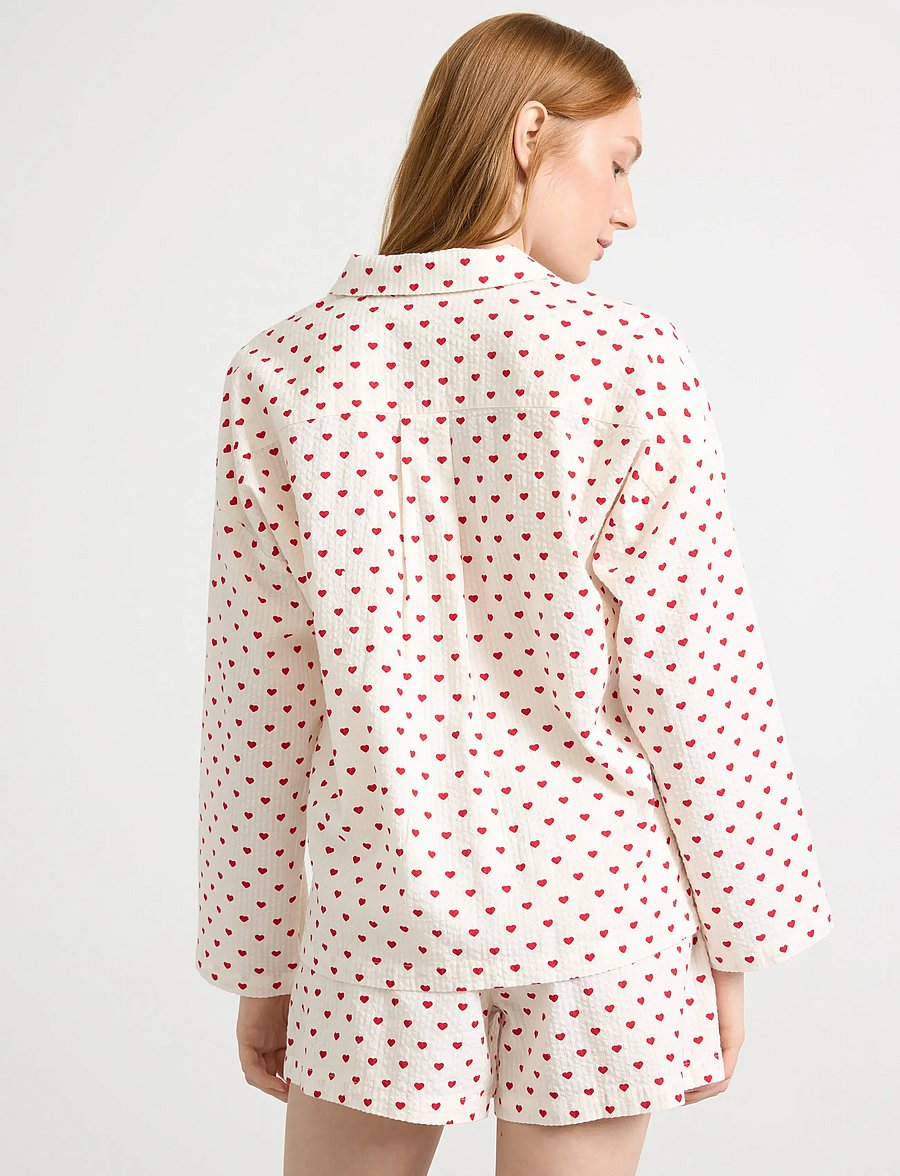 Lindex - Pyjama shirt in seersucker - hauts - red - 3