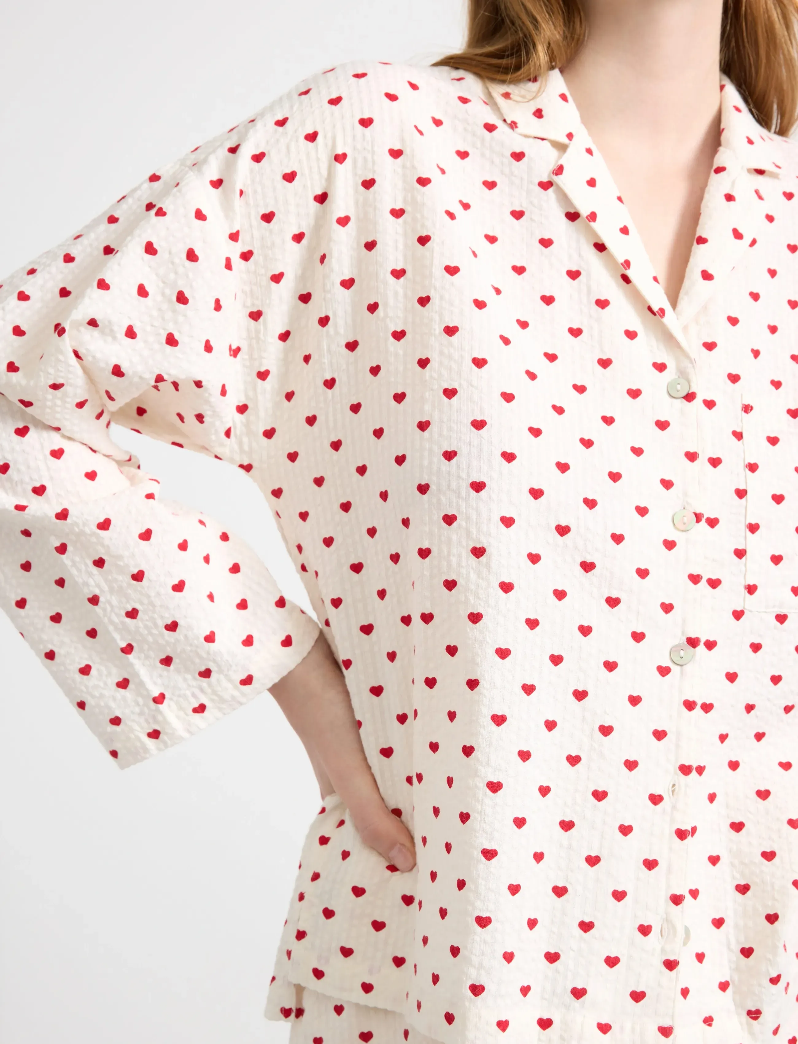 Lindex - Pyjama shirt in seersucker - yläosat - red - 4