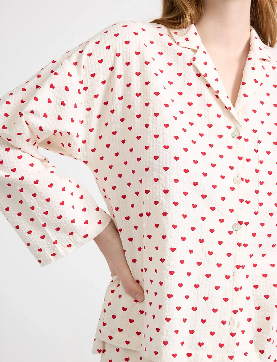 Lindex - Pyjama shirt in seersucker - hauts - red - 4