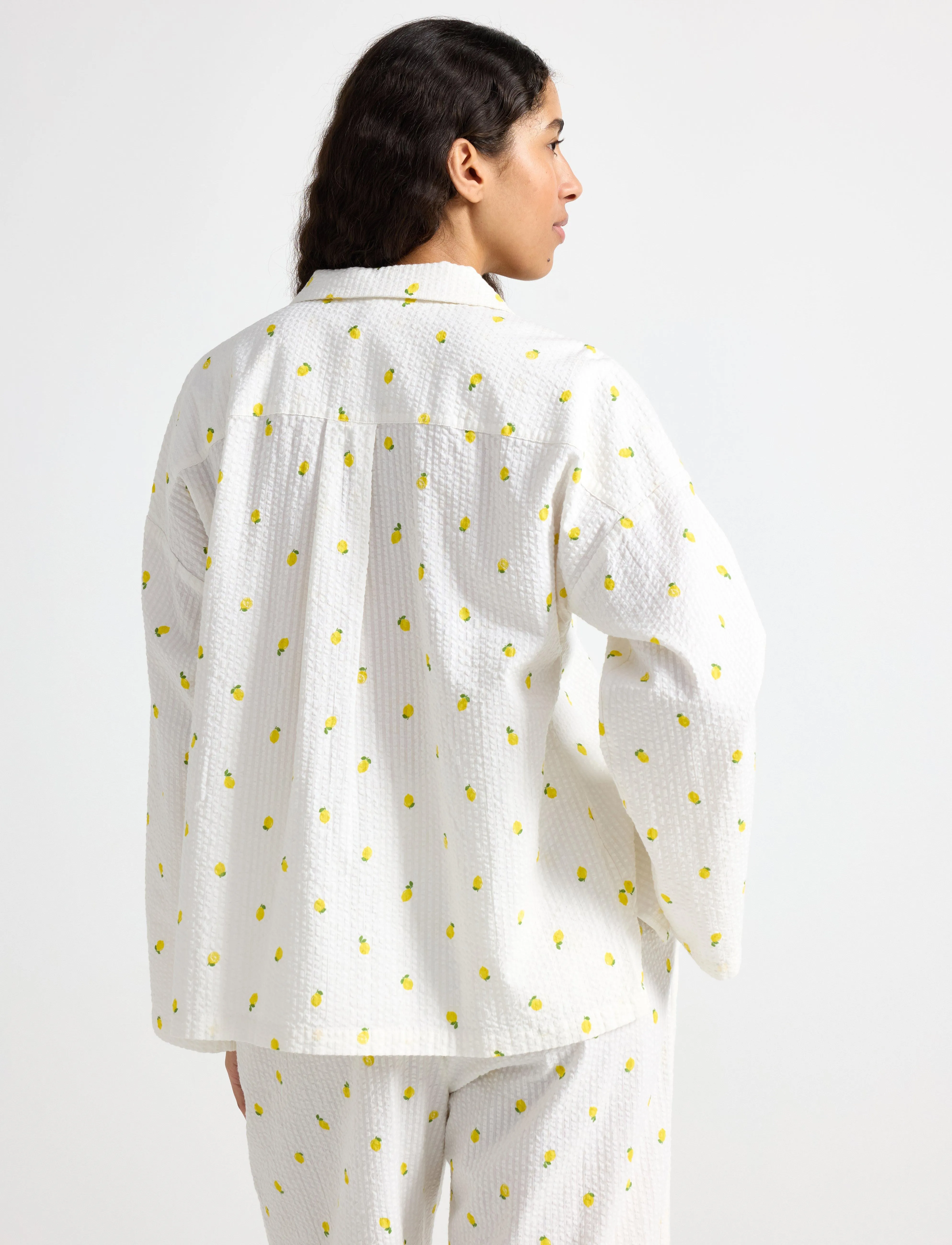 Lindex - Pyjama shirt in seersucker - tops - yellow - 3