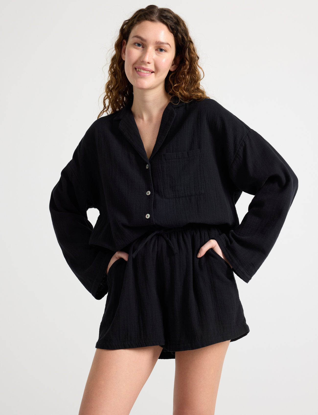 Lindex - Pyjama set cotton gauze - födelsedagspresenter - black - 1