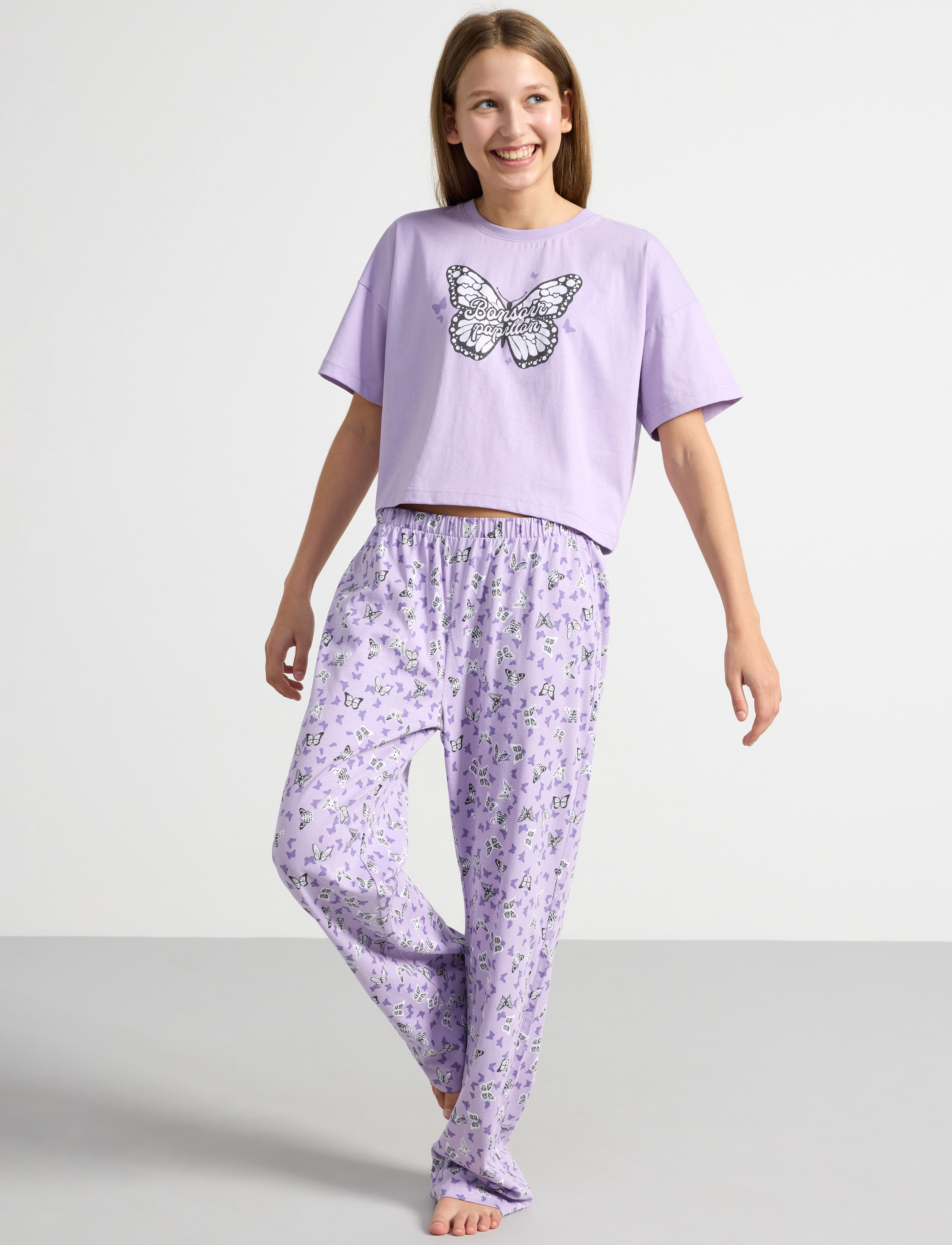 Lindex - Pajama boxy t shirt Cute swe - light lilac - 4