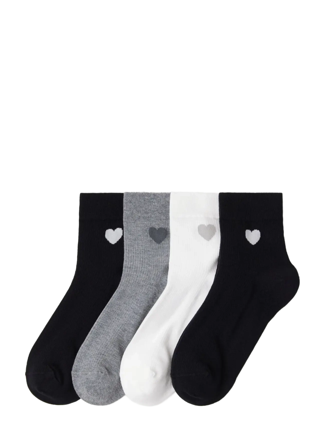 Lindex Sock High Ankle 4P Placed Hear, Kvinder, Ankel Hjerteprint Sokker, Sort, Str: 39/41