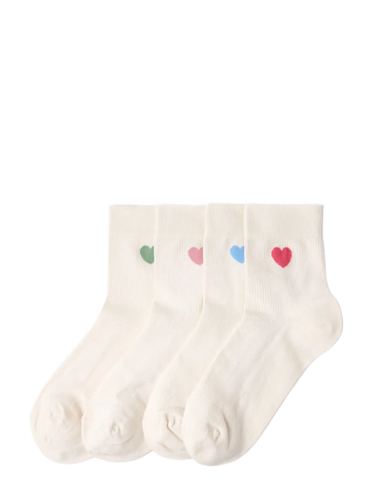 Lindex Sock High Ankle 4P Placed Hear, Kvinder, Ankel Hjerteprint Sokker, Cream, Str: 36/38