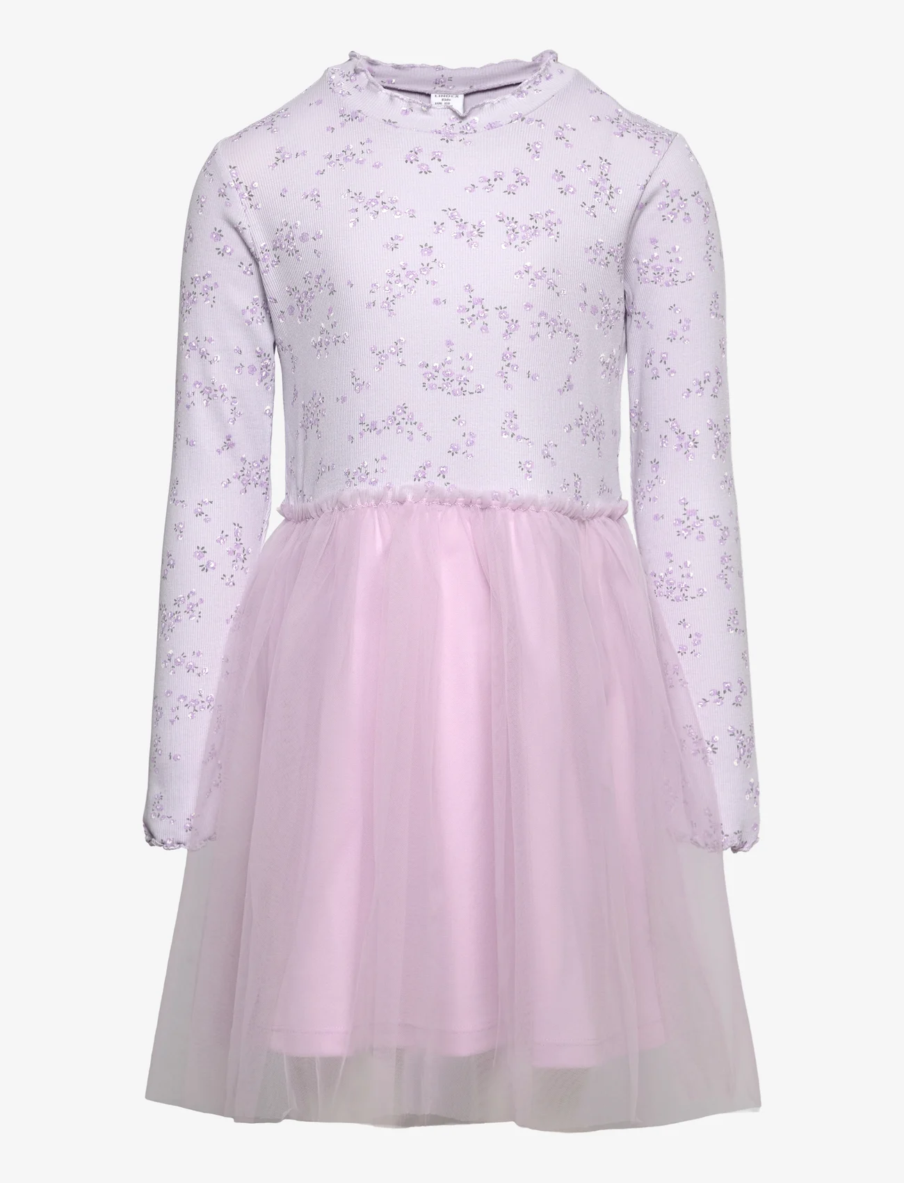 Lindex - Dress ls rib AOP with mesh ski - laisvalaikio suknelės ilgomis rankovėmis - light dusty lilac - 0