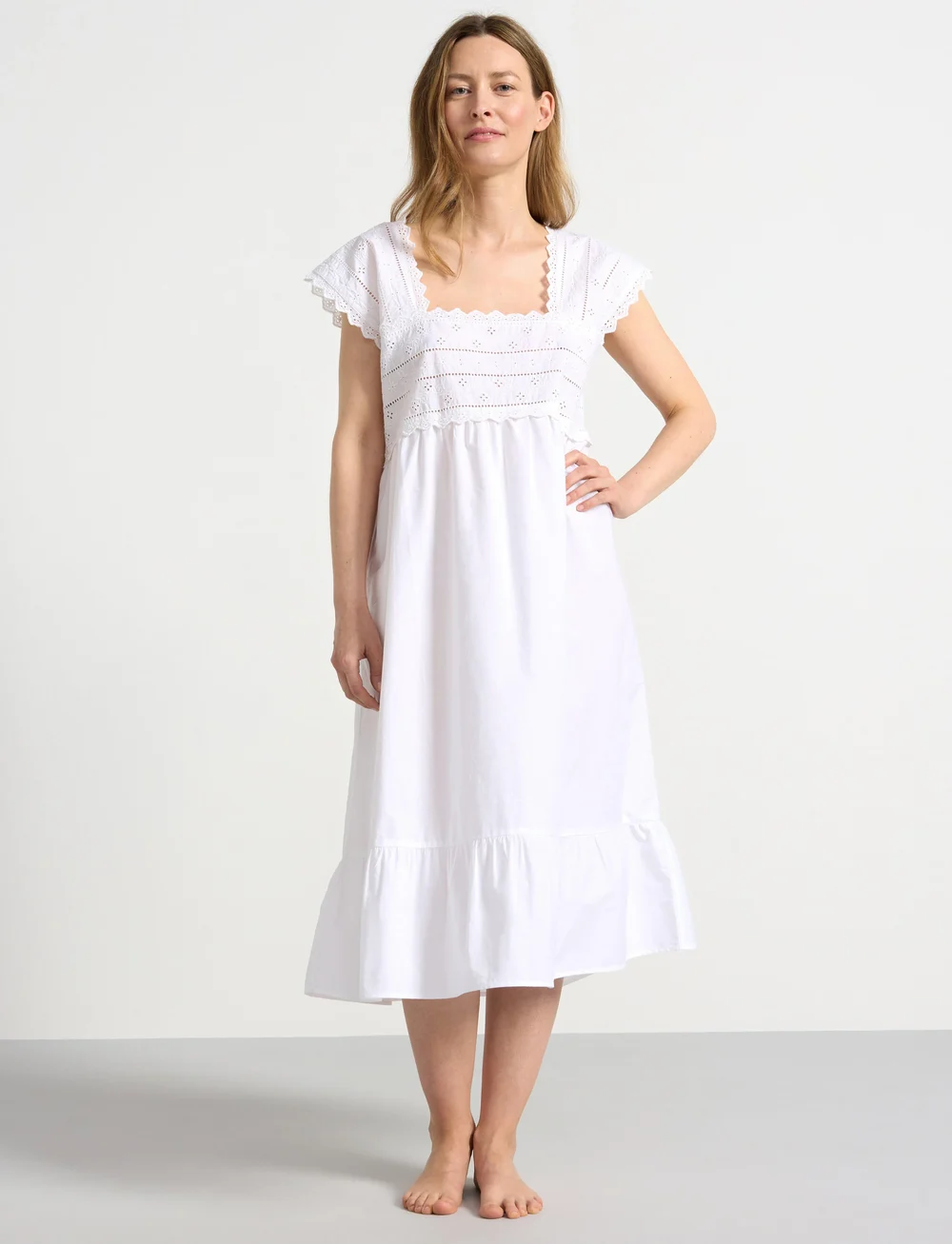 Lindex - Nightdress broderie anglaise - nattlinnen - white - 0
