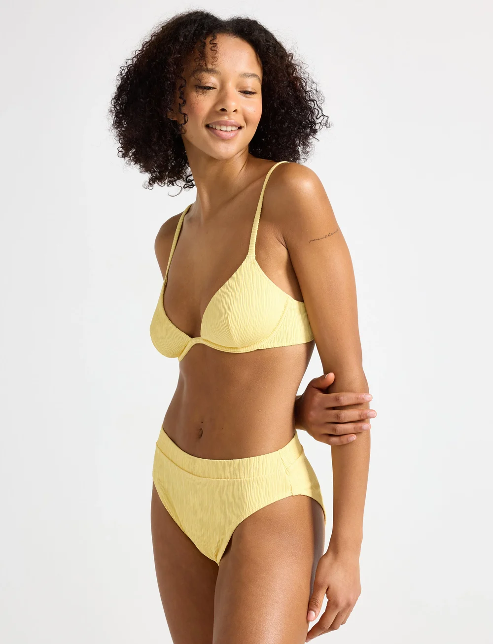 Lindex - Swim Brief Hanna Bikini HW wav - bikinitrosor med hög midja - light yellow - 0