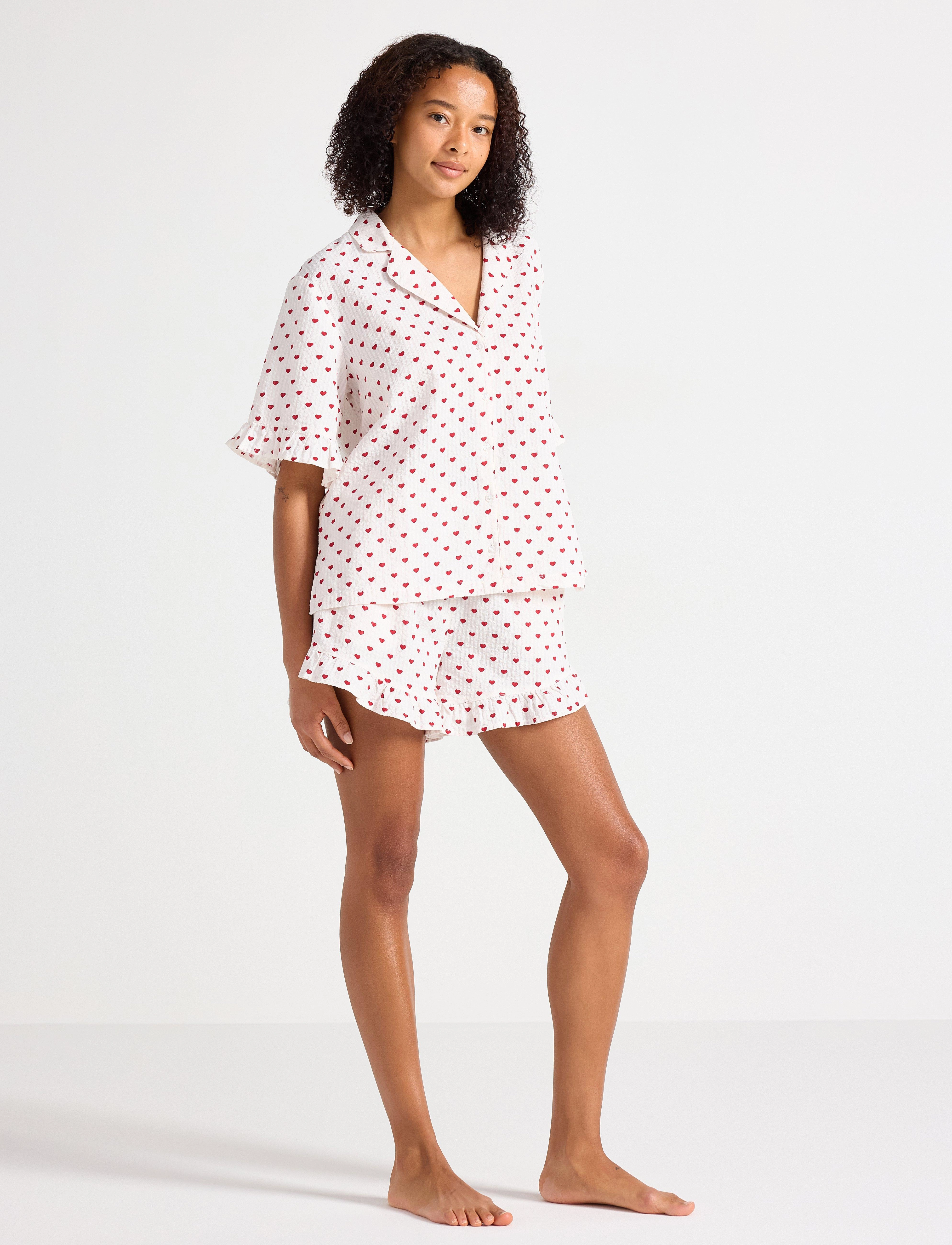 Lindex Pyjama Shortsset Seersucker, XXL, Night & Loungewear, Rot - Pyjamas, Frauen
