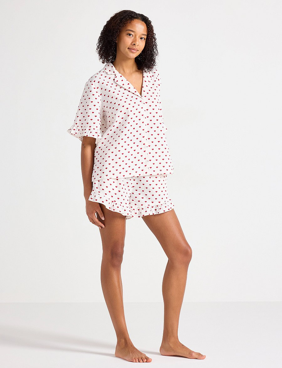 Lindex - Pyjama shortsset seersucker - pižamos - red - 0