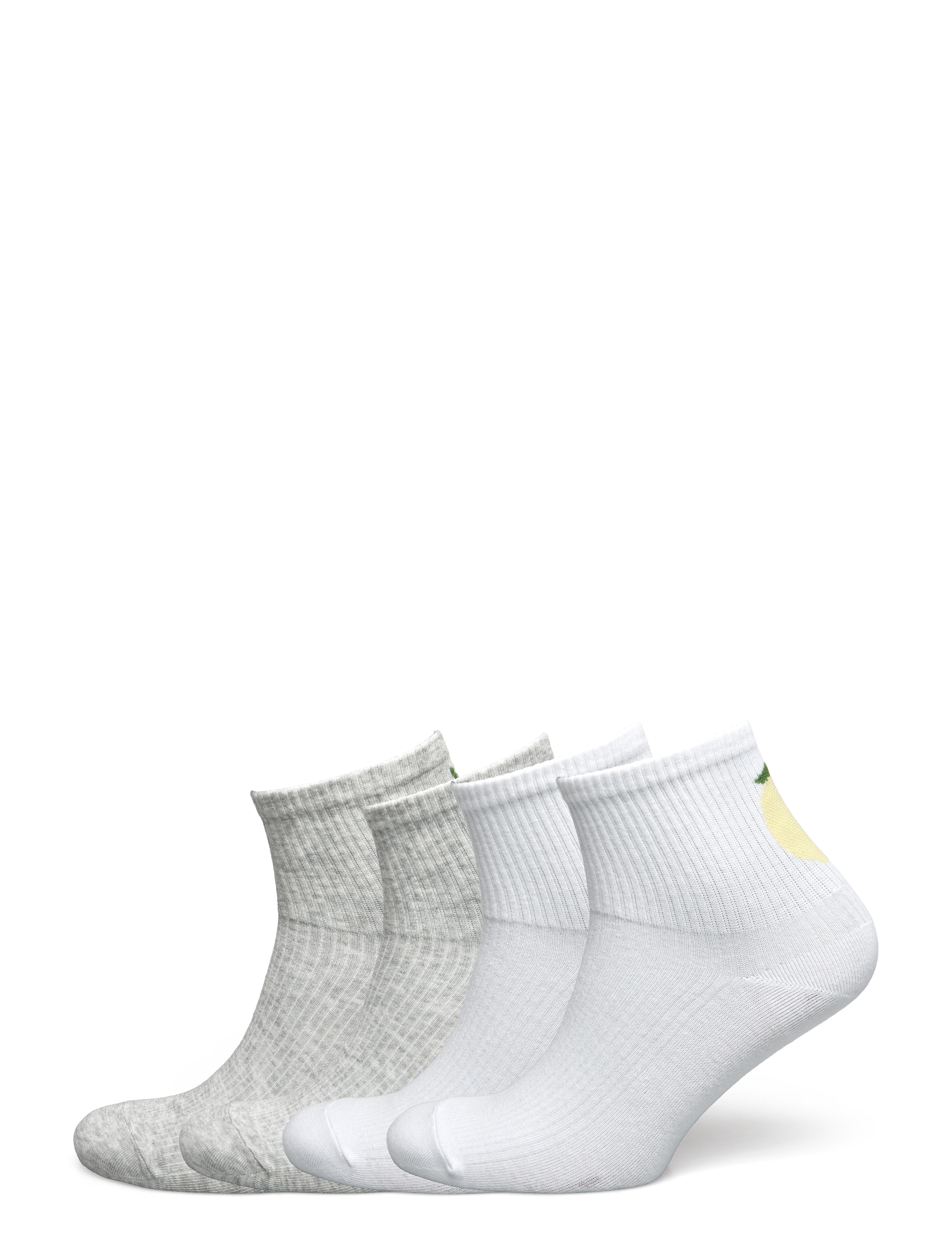 Lindex Sock high ankle 4p placed citr - Strømper - LIGHT GREY MELANGE / white