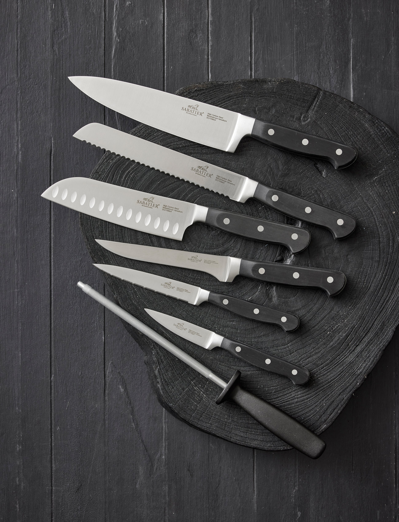 Lion Sabatier - Knife set Pluton 7-pack - peilių rinkiniai - steel/black - 1
