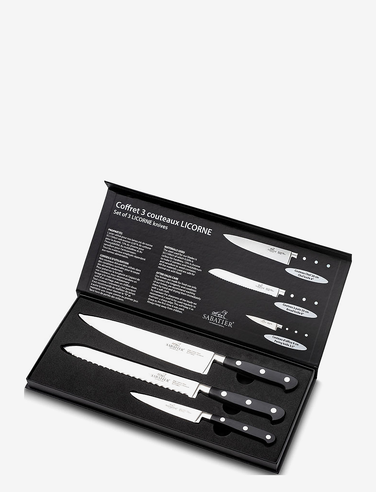 Lion Sabatier - Knife set Licorne 3-pack - peilių rinkiniai - steel/black - 0