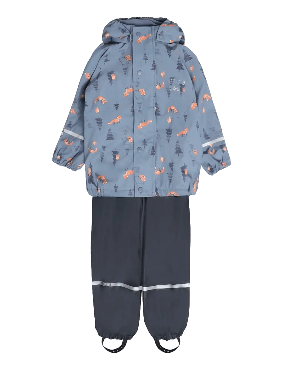Little B - PU Set AOP w. Fleece - gefütterte regenkleidung - china blue - 0