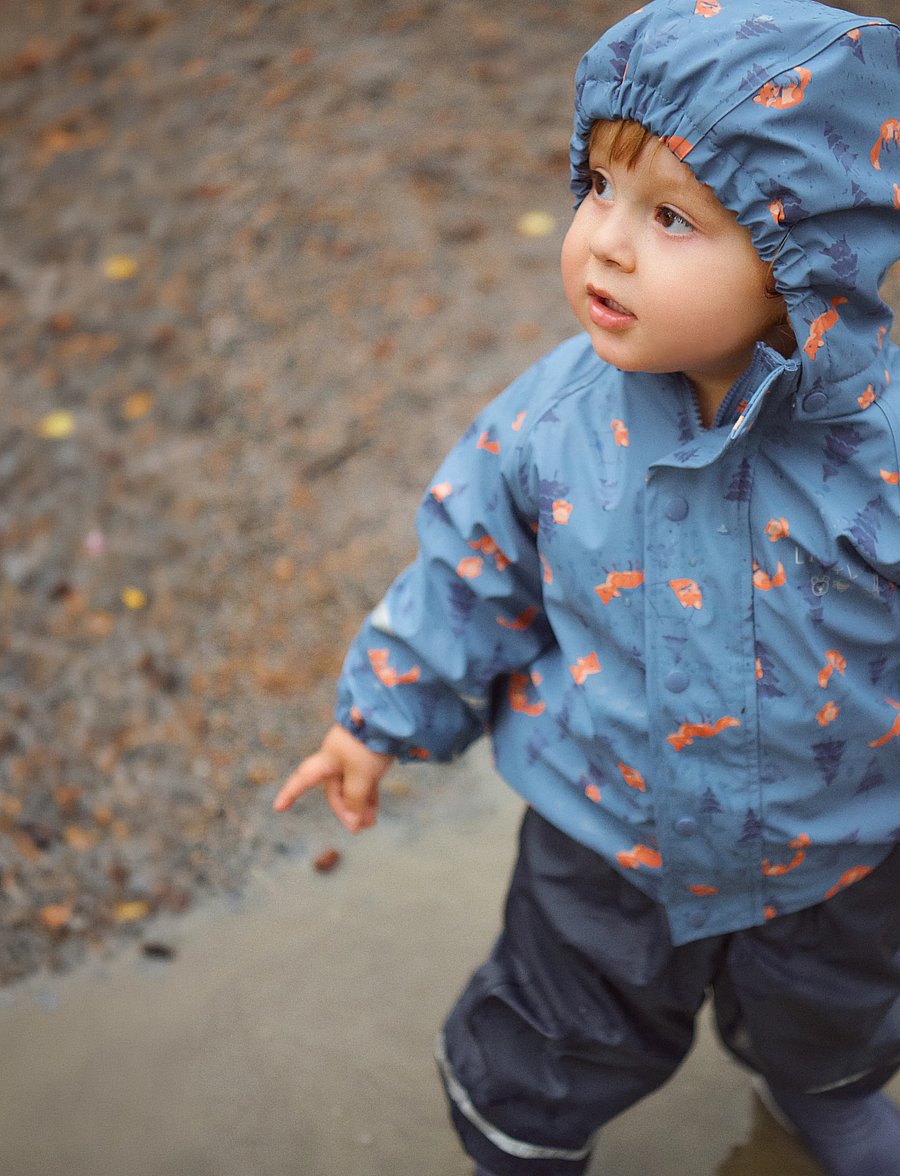 Little B - PU Set AOP w. Fleece - gefütterte regenkleidung - china blue - 0