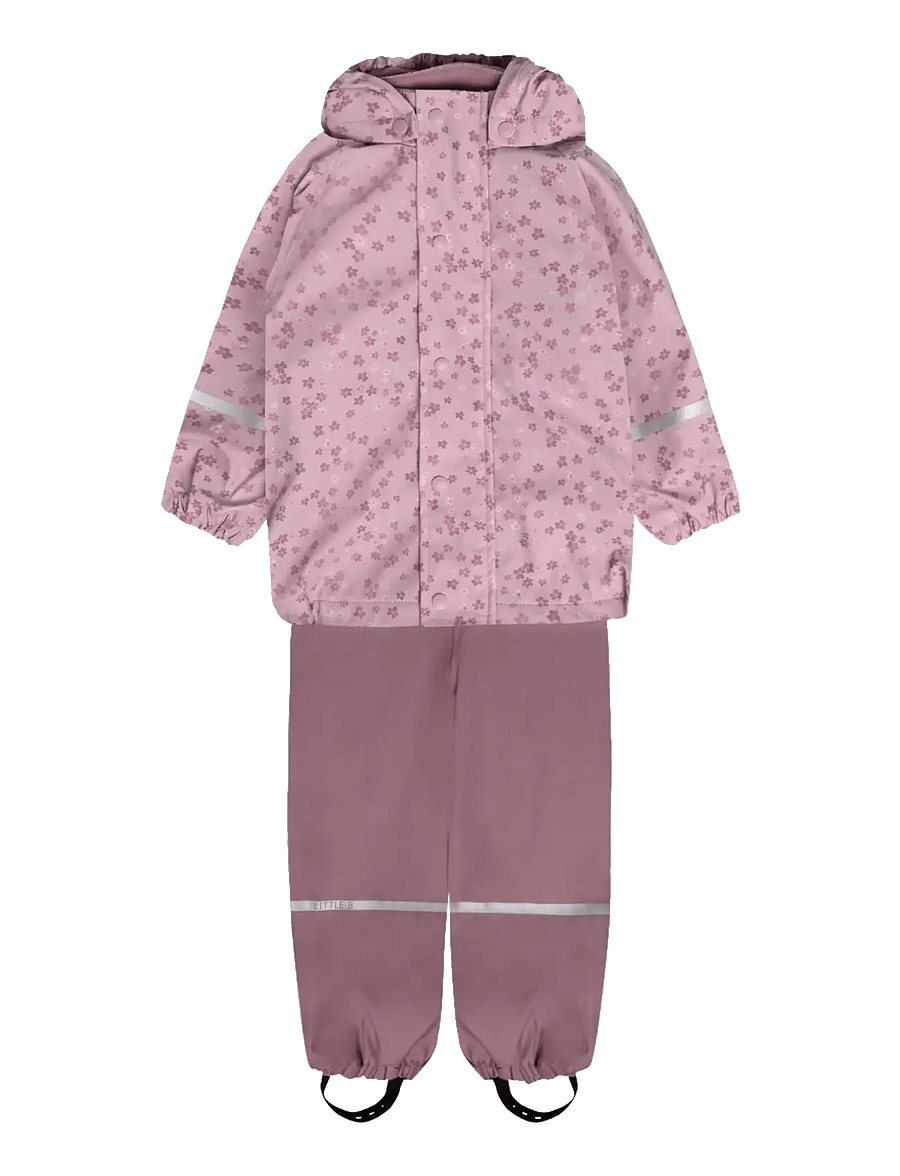 Little B - PU Set AOP w. Fleece - gefütterte regenkleidung - mauve shadow - 0