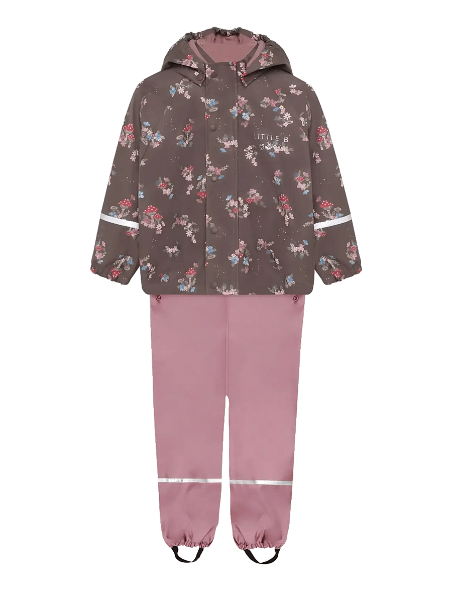 Little B - PU Set AOP w. Fleece - vihmakomplektid - wistful mauve - 0