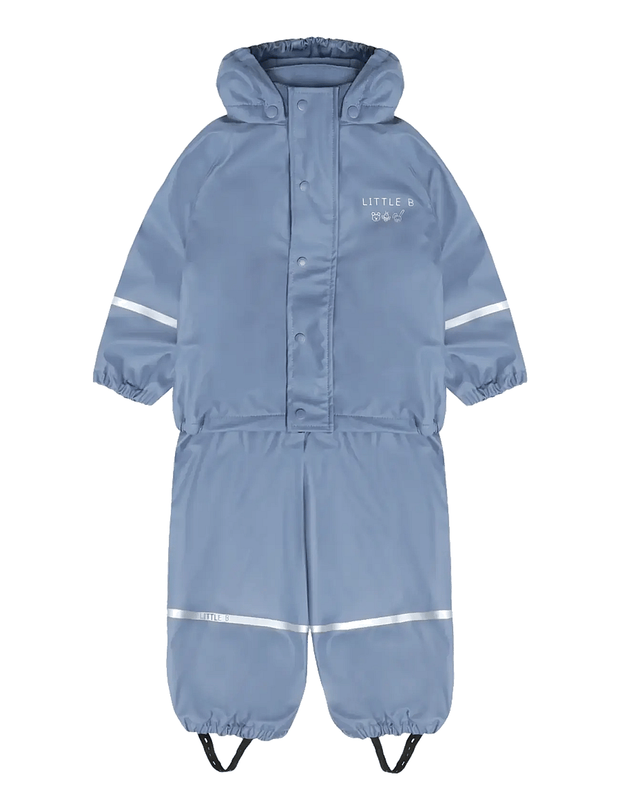 Little B - PU Set SOLID w. Fleece - vihmakomplektid - china blue - 0