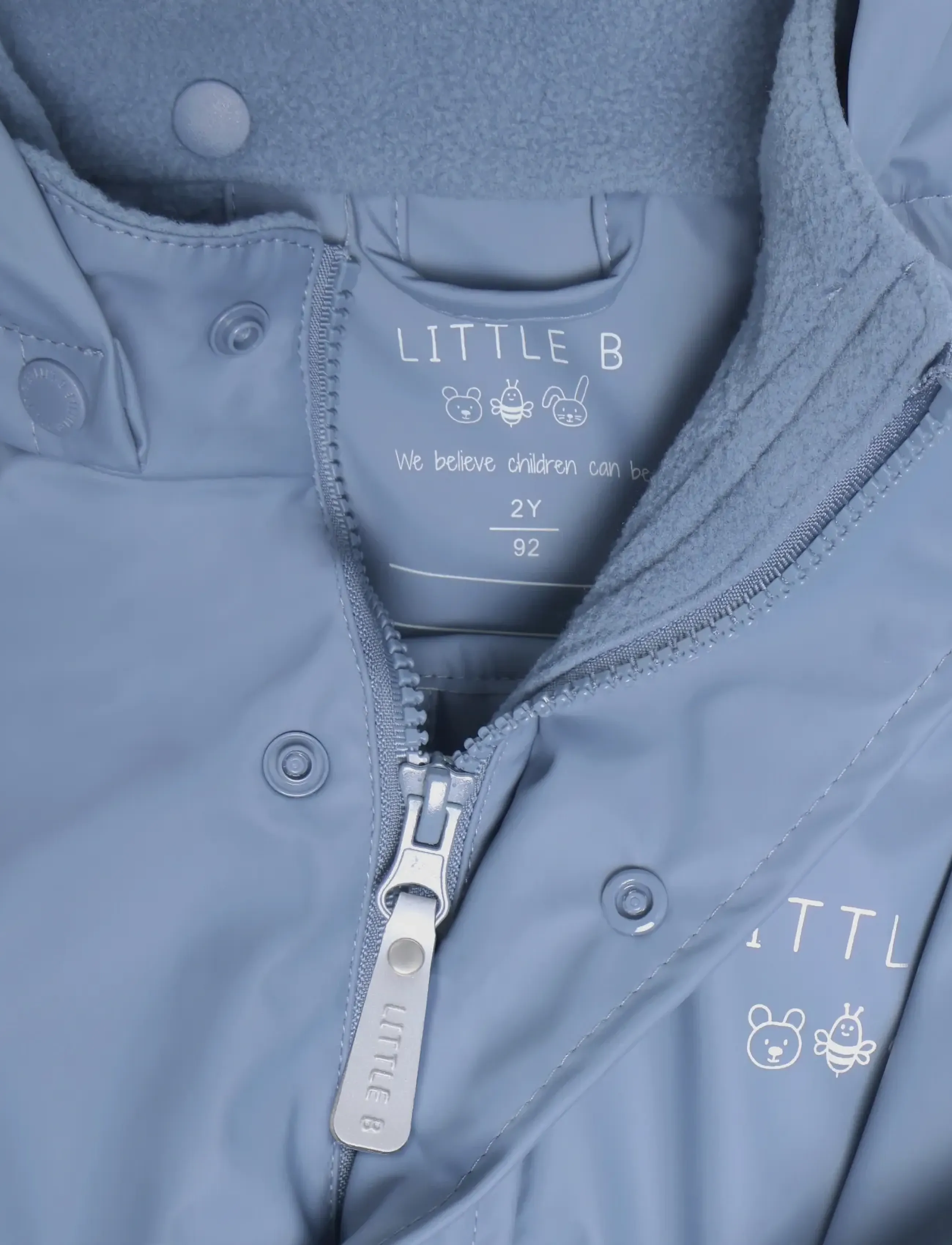 Little B - PU Set SOLID w. Fleece - vihmakomplektid - china blue - 3