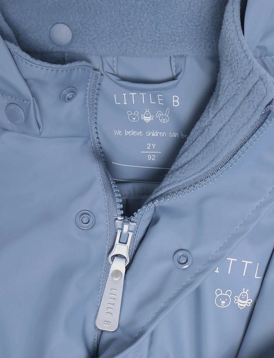 Little B - PU Set SOLID w. Fleece - vihmakomplektid - china blue - 3