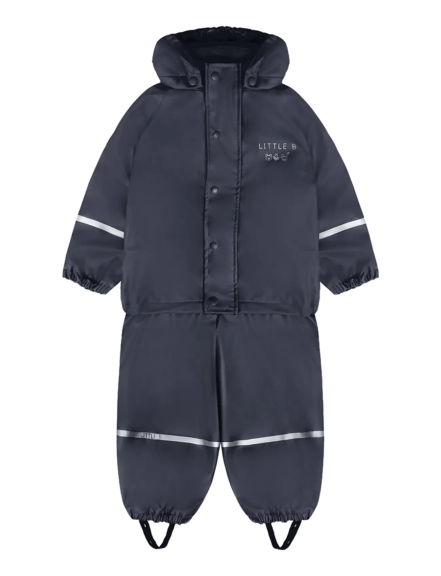 Little B - PU Set SOLID w. Fleece - fodrade regnkläder - navy - 1