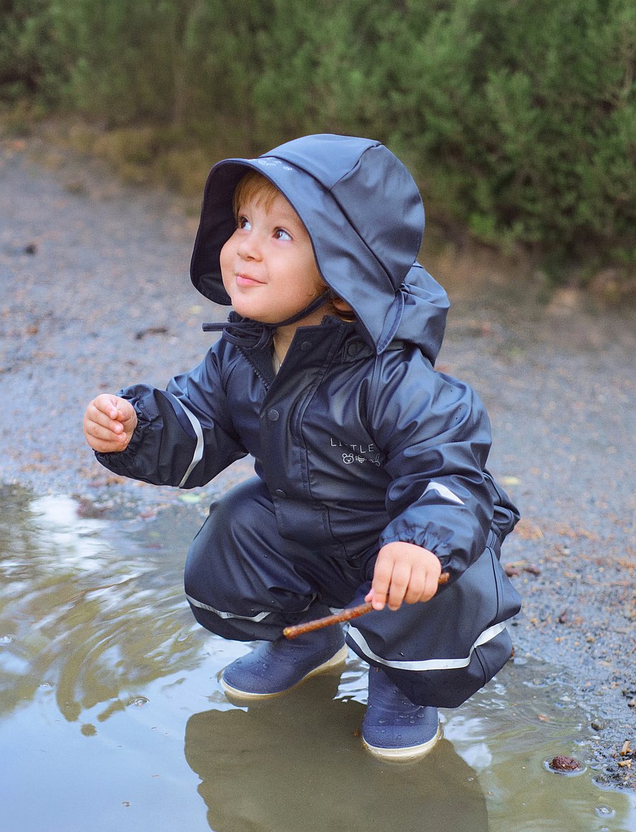 Little B - PU Set SOLID w. Fleece - fodrade regnkläder - navy - 0