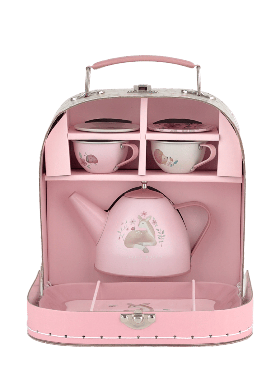 Little Dutch - Little Dutch Fairy Garden Tea Set In Suitcase - kaffe & teserviser - pink - 0