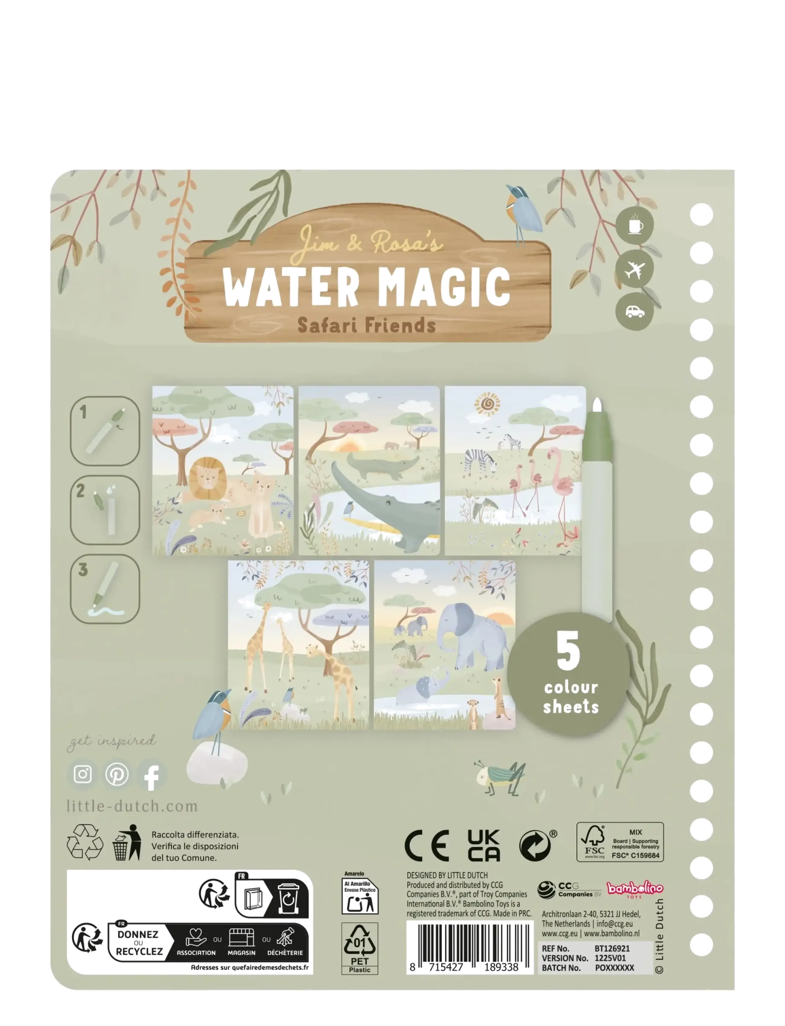 Little Dutch - Little Dutch - Water Reveal Book Jim Safari - male- & kreabøger - green - 1