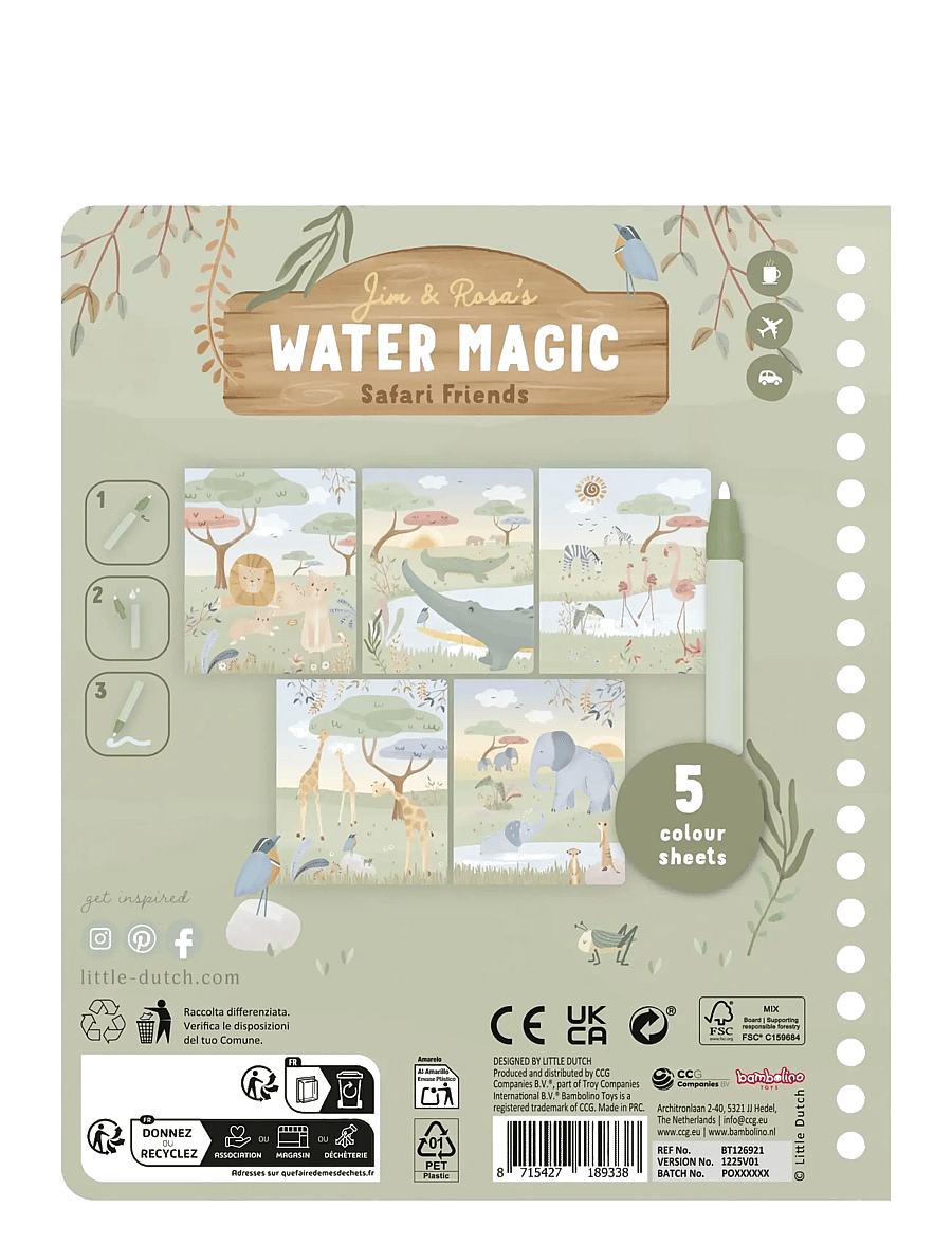 Little Dutch - Little Dutch - Water Reveal Book Jim Safari - male- & kreabøger - green - 1