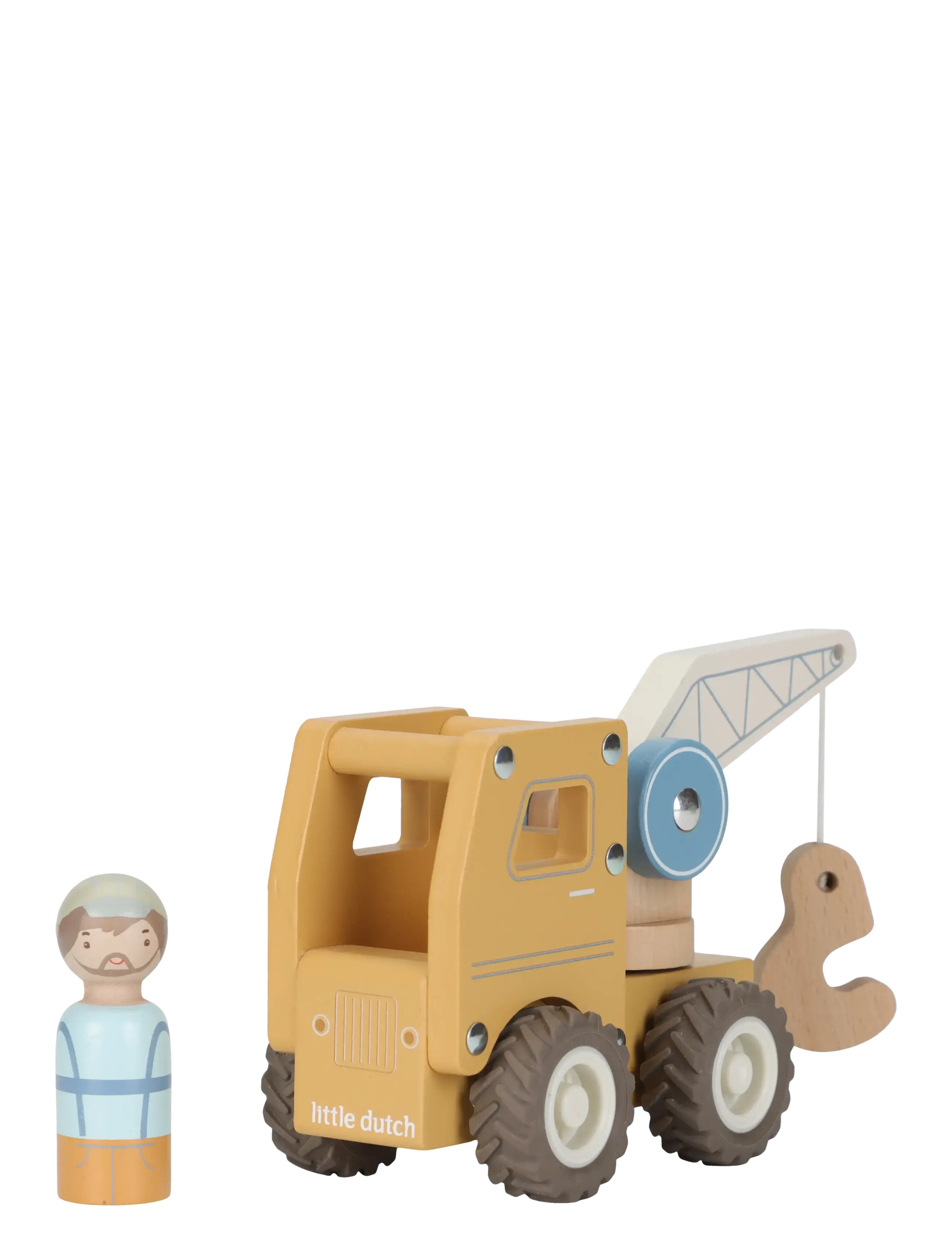 Little Dutch - Little Dutch - Crane truck w/1 pegdoll FSC - byggekøretøjer - yellow - 2
