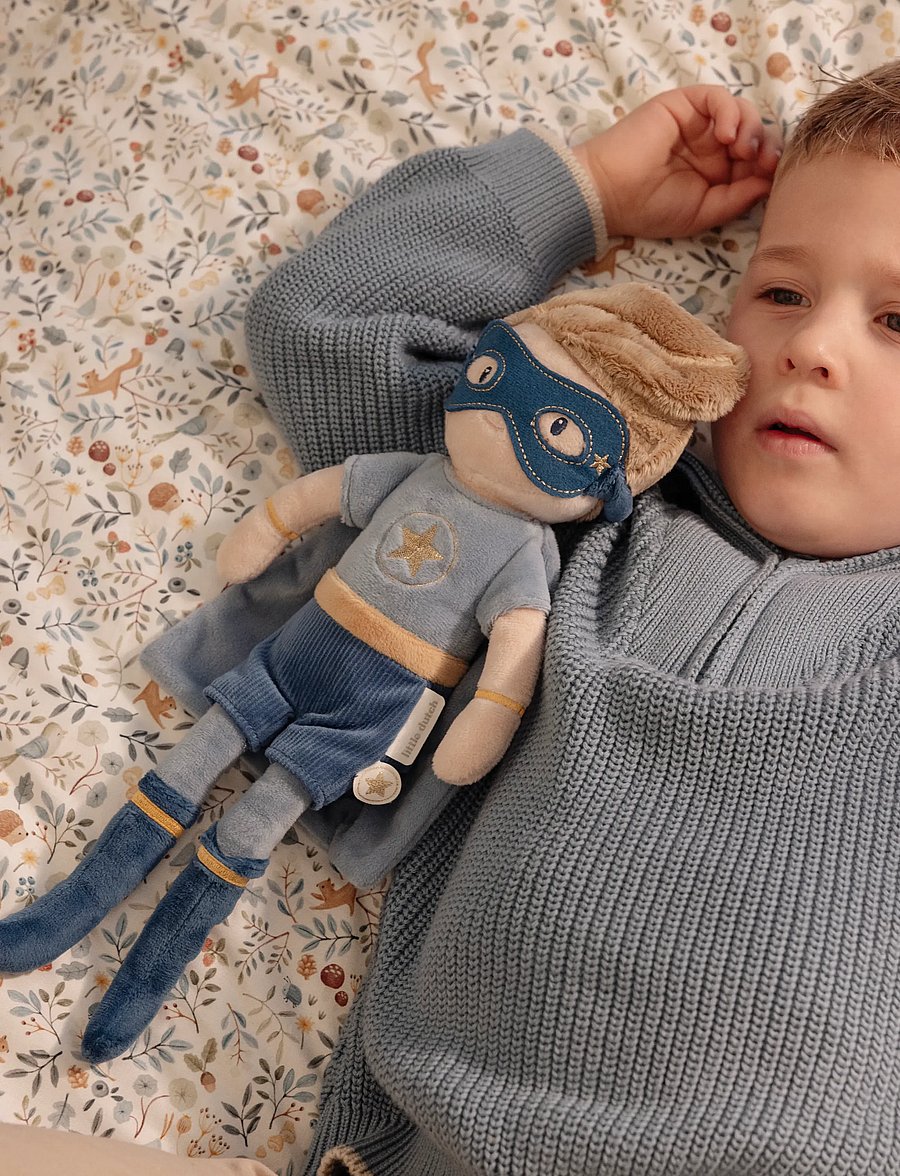 Little Dutch - Cuddle Doll Superhero Jim 35cm - dockor - blue, brown - 0