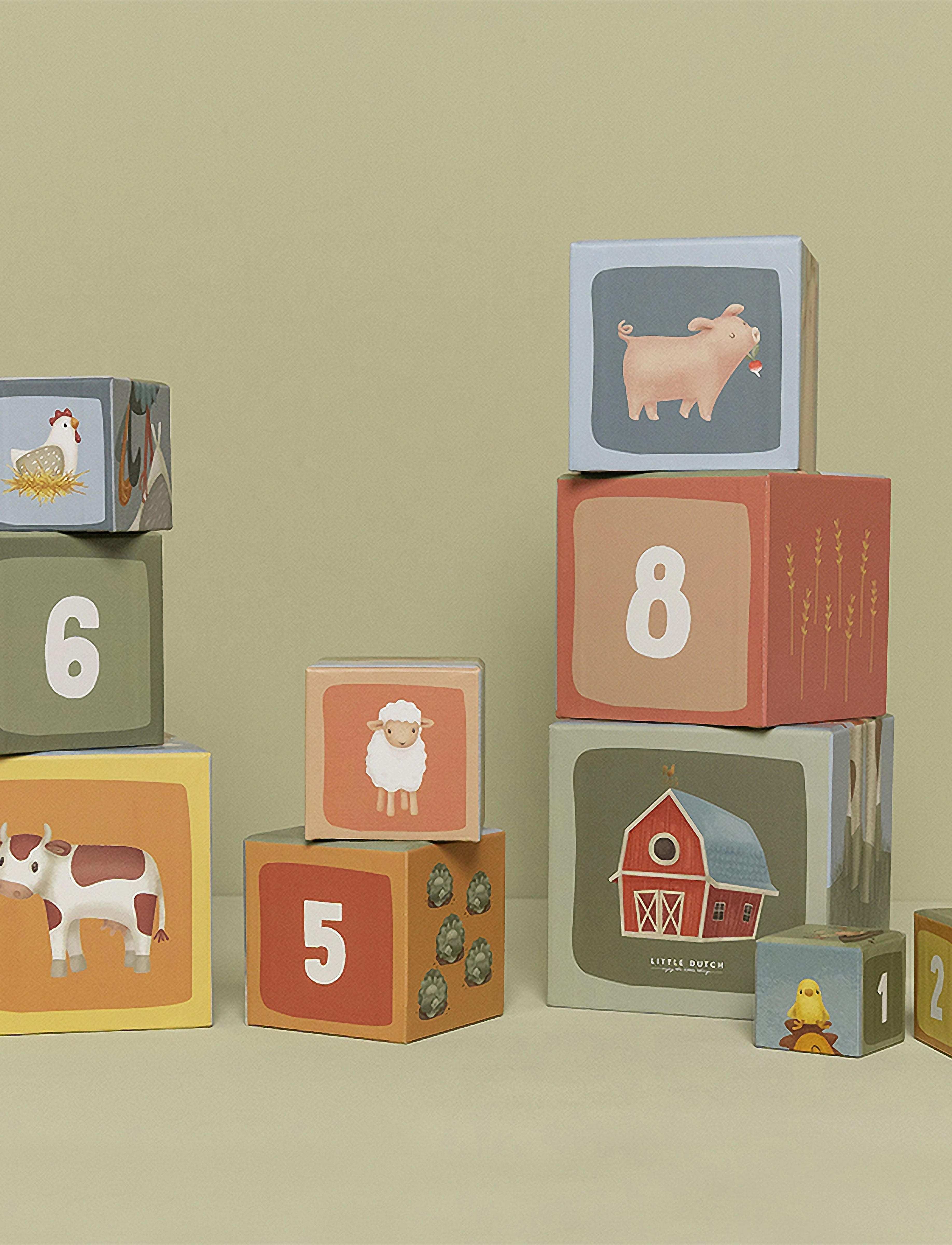 Little Dutch - Stabeltårn Little Farm Pap, Børn, Stackable Blocks, Multi/mønstret, Str: ONE SIZE 14 cm