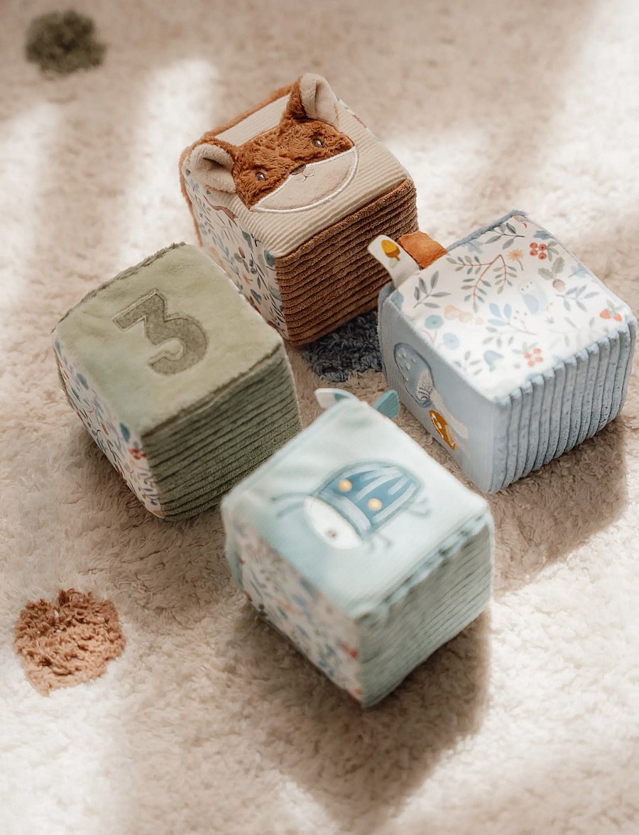 Little Dutch - 4 Soft Blocks Forest Friends - blue - 4